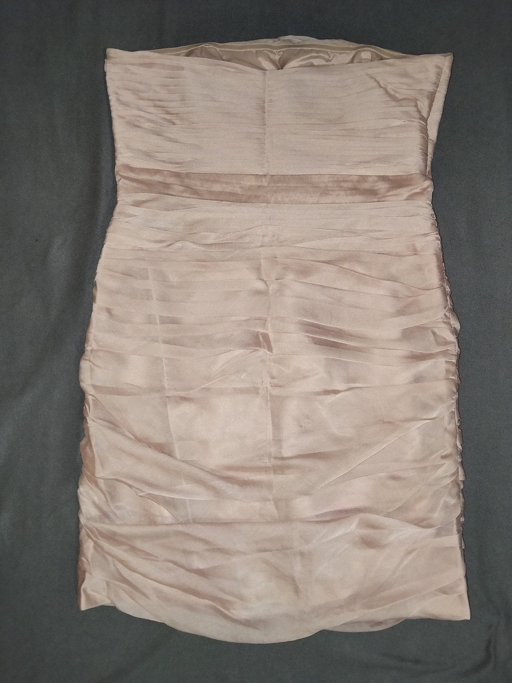 Monique Lhuillier Strapless Blush Chiffon Ruched Dress - Picture 2 of 5